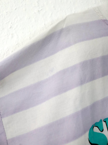 Vintage 80er 90er IN TIME T-Shirt kurzarm gestreift Print weiß rosa L