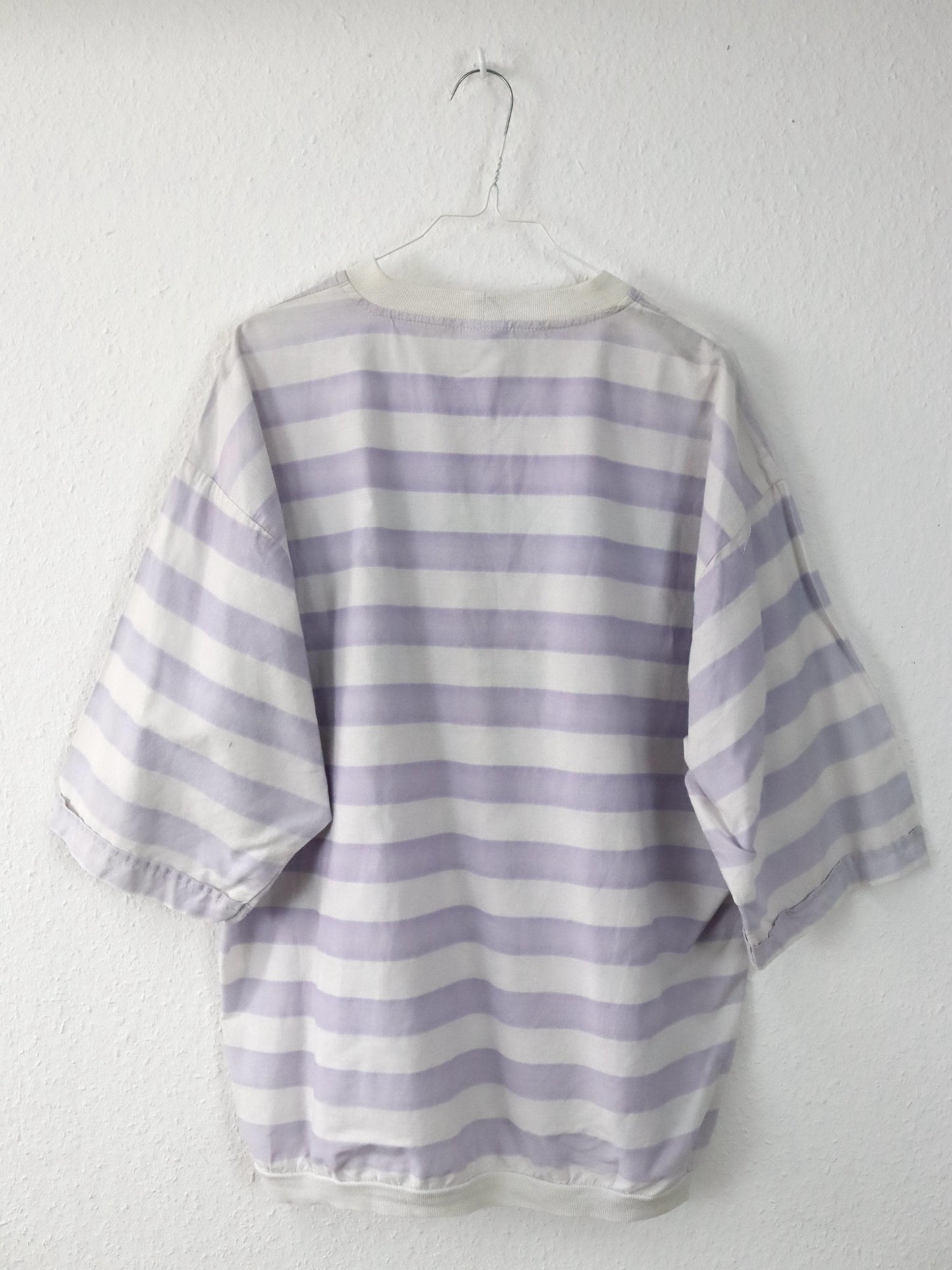 Vintage 80er 90er IN TIME T-Shirt kurzarm gestreift Print weiß rosa L