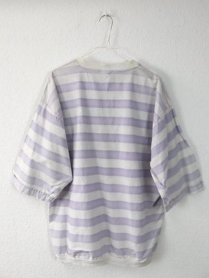 Vintage 80er 90er IN TIME T-Shirt kurzarm gestreift Print weiß rosa L