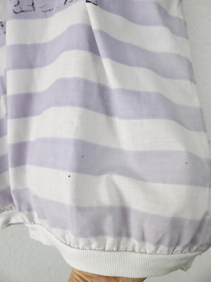 Vintage 80er 90er IN TIME T-Shirt kurzarm gestreift Print weiß rosa L