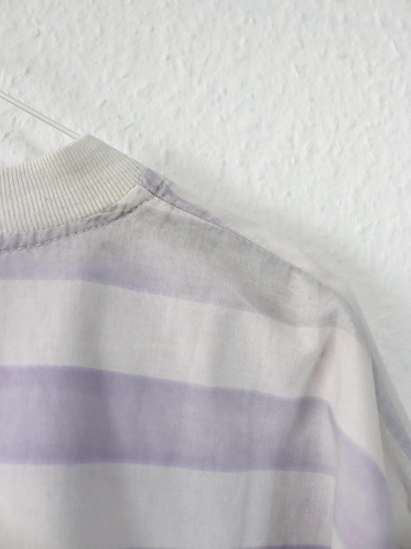 Vintage 80er 90er IN TIME T-Shirt kurzarm gestreift Print weiß rosa L