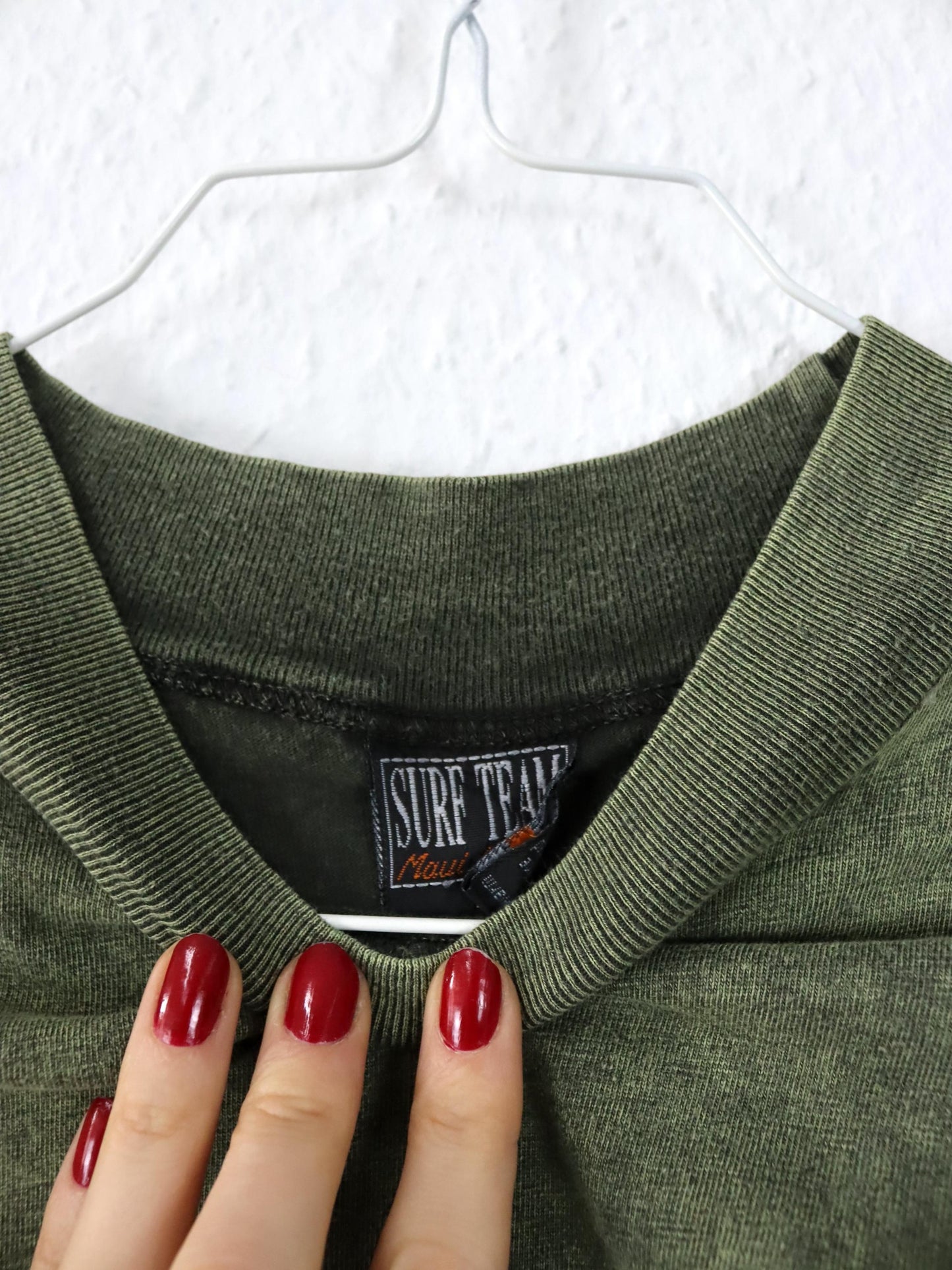 Vintage 80er 90er SURF TEAM T-Shirt kurzarm Backprint grün used look M