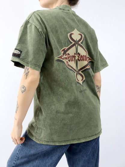Vintage 80er 90er SURF TEAM T-Shirt kurzarm Backprint grün used look M