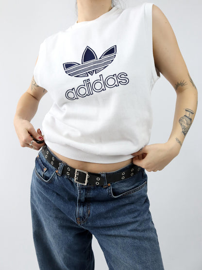 Vintage 90er 00er Y2k ADIDAS Pullunder Sweatshirt weiß dunkelblau Stickerei M