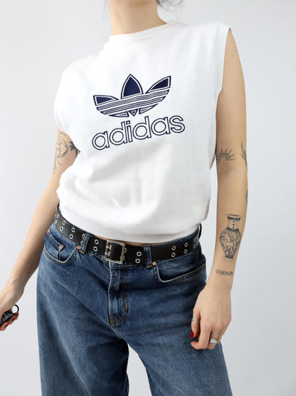 Vintage 90er 00er Y2k ADIDAS Pullunder Sweatshirt weiß dunkelblau Stickerei M