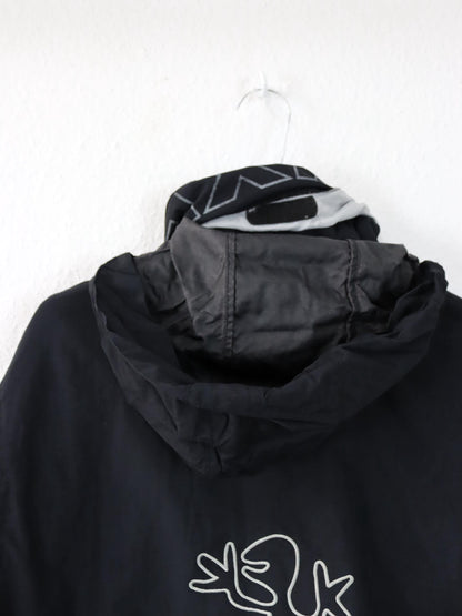 Vintage 90er 00er Y2k EXES Skijacke Winterjacke gefüttert schwarz Backprint XS/S 152