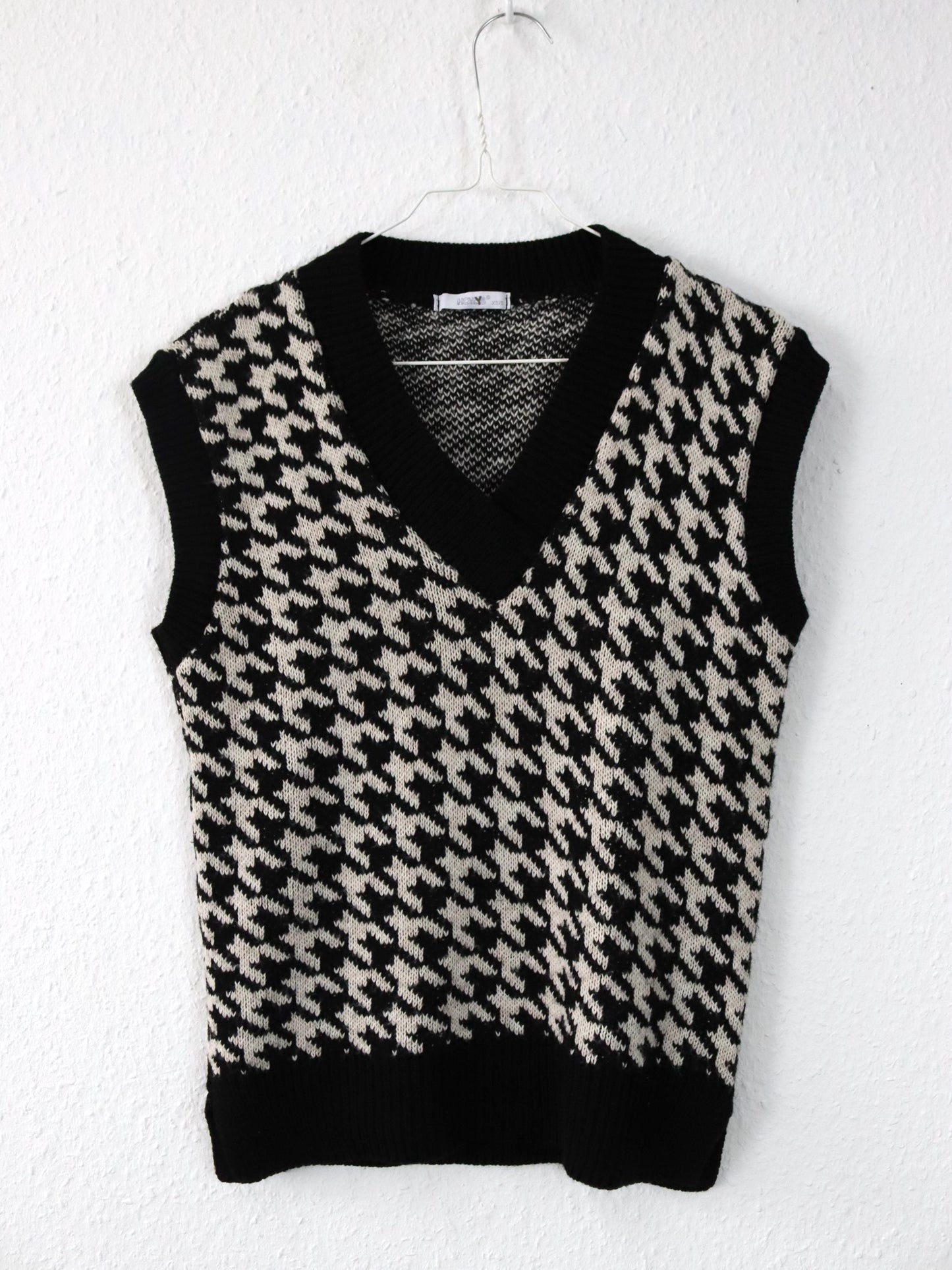 Vintage 90er 00er Y2k HAILYS Pullunder Hahnentrittmuster schwarz weiß XS/S