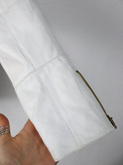 Vintage 80er 90er Lederjacke cremeweiß weiß Bomberjacke Schulterpolster 36