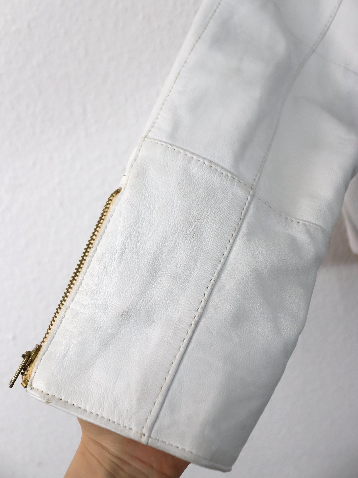 Vintage 80er 90er Lederjacke cremeweiß weiß Bomberjacke Schulterpolster 36