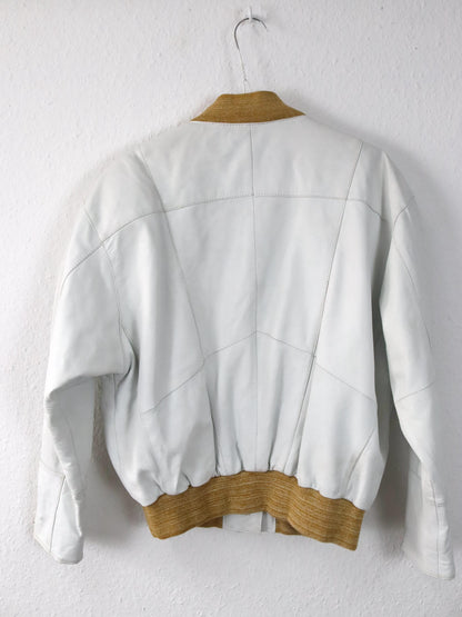 Vintage 80er 90er Lederjacke cremeweiß weiß Bomberjacke Schulterpolster 36