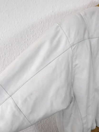 Vintage 80er 90er Lederjacke cremeweiß weiß Bomberjacke Schulterpolster 36