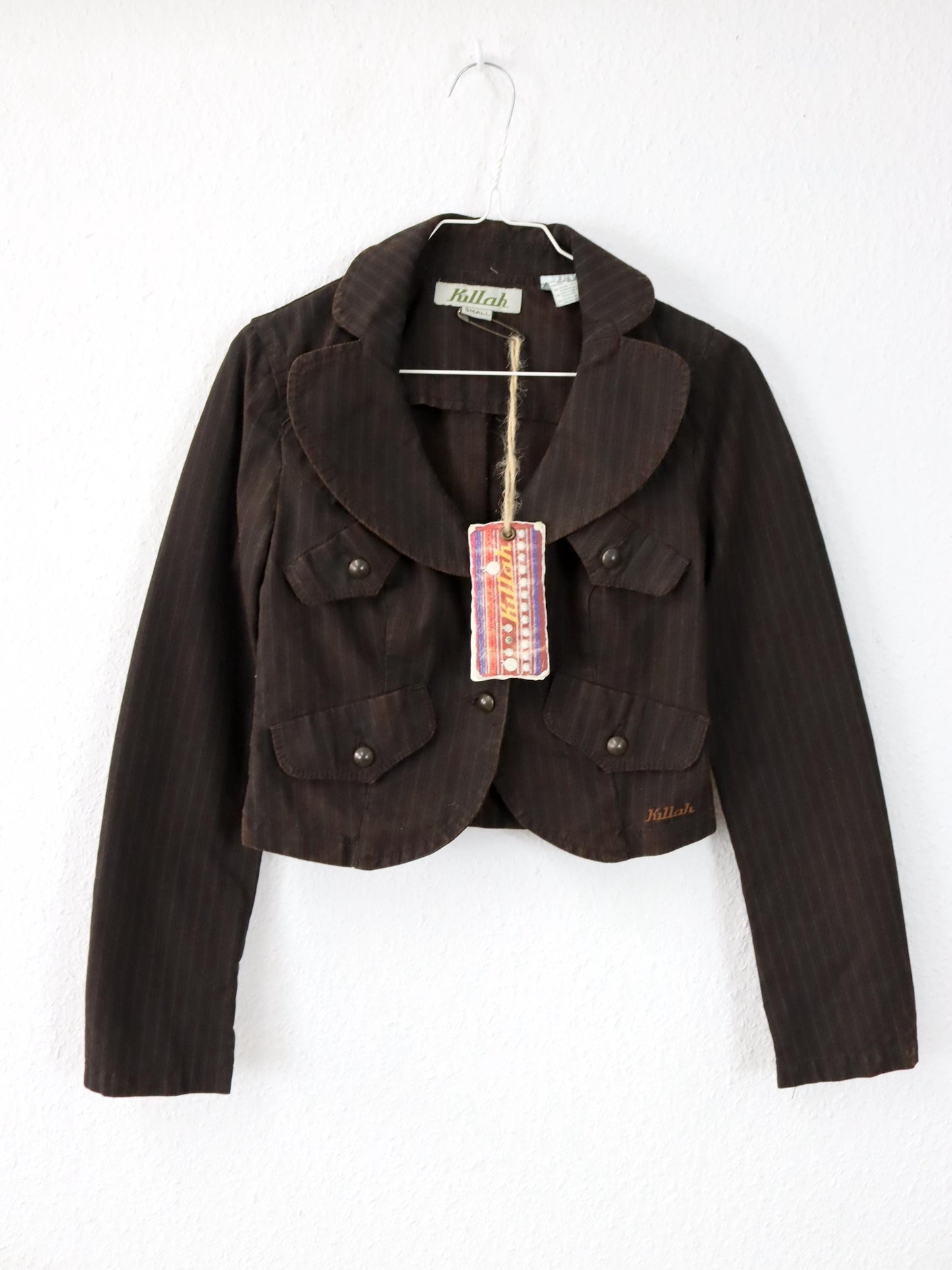 Vintage 90s 00s Y2k KILLAH Blazer Jacket crop brown striped Deadstock S