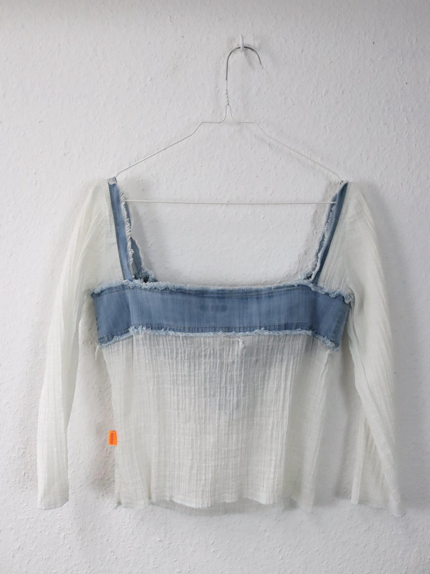 Vintage 90s 00s Y2k ESSENZA Blouse Top Denim white slightly transparent Deadstock M/L