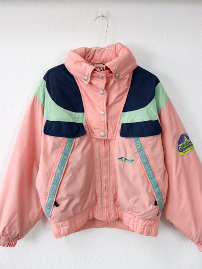 Vintage 80er 90er ELLESSE Winterjacke Skijacke gefüttert Kapuze rosa blau türkis M