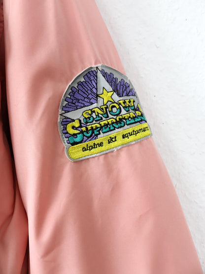 Vintage 80er 90er ELLESSE Winterjacke Skijacke gefüttert Kapuze rosa blau türkis M