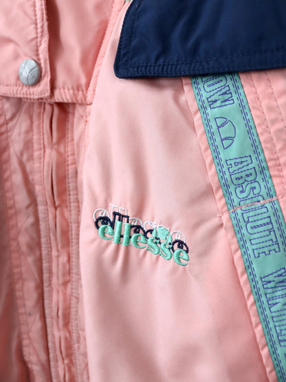 Vintage 80er 90er ELLESSE Winterjacke Skijacke gefüttert Kapuze rosa blau türkis M