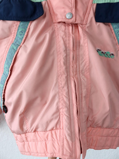 Vintage 80er 90er ELLESSE Winterjacke Skijacke gefüttert Kapuze rosa blau türkis M