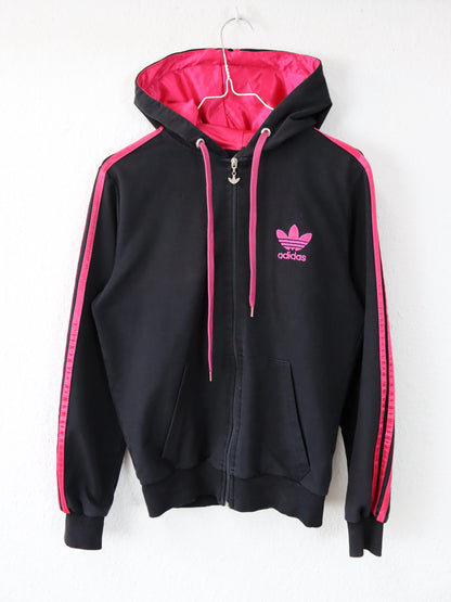 Vintage 00s Y2k ADIDAS Track Jacket Hoodie black pink M