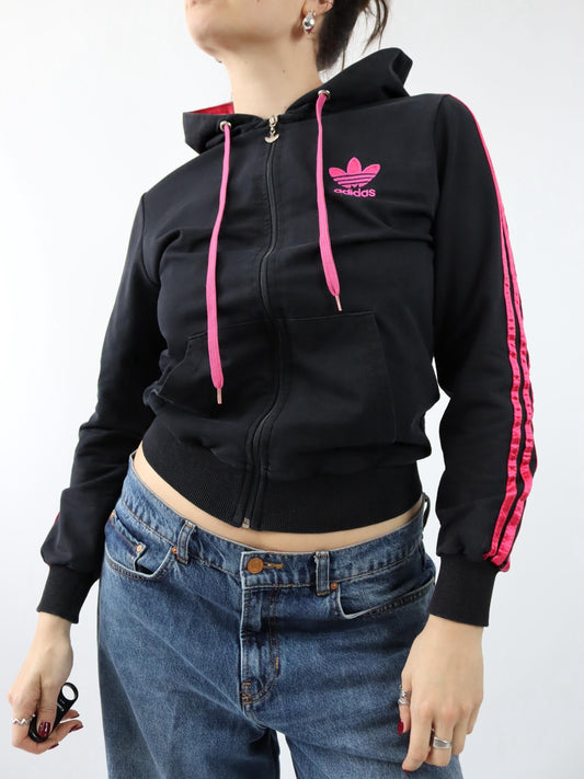 Vintage 00er Y2k ADIDAS Trainingsjacke Jacke Kapuze schwarz pink M