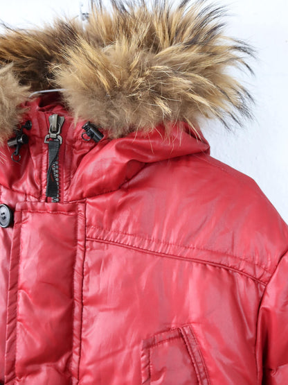 Vintage 00s Y2K COTTONS INDUSTRIES Lined Down Jacket Red Fur Collar Italy Japan Style 40/42