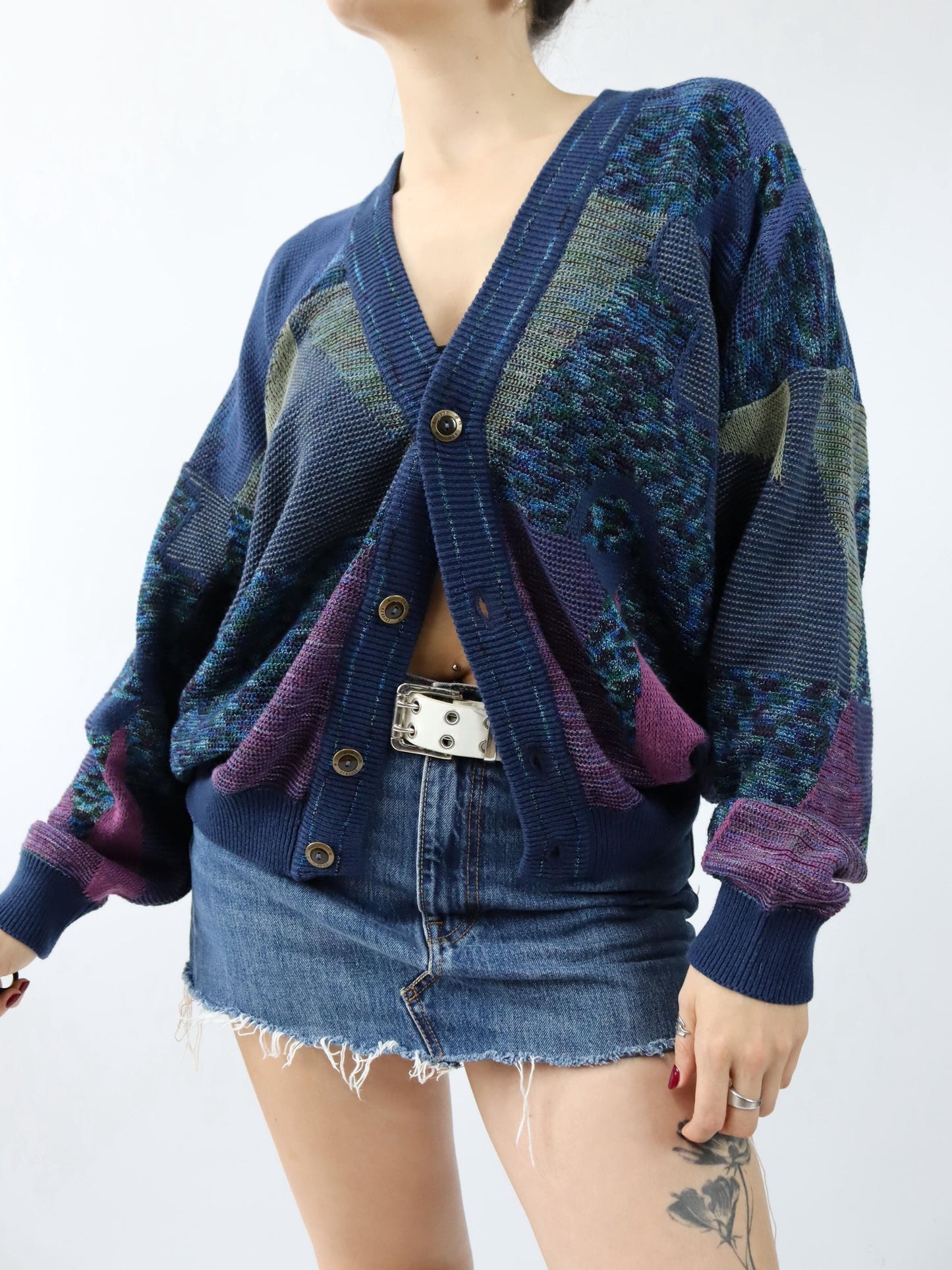 Vintage 80s 90s ENZO LORENZO Cardigan crazy pattern 50 M/L