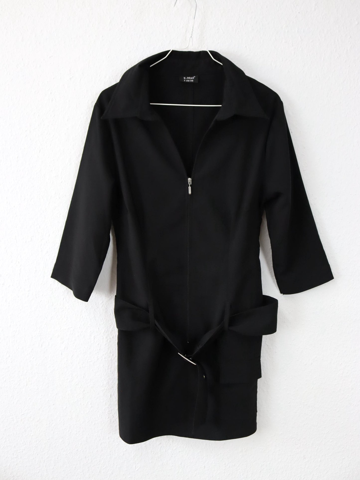Vintage 90er 00er Y2k X-MAIL Minikleid Kleid Reißverschluss Gürtel schwarz 38