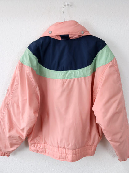 Vintage 80er 90er ELLESSE Winterjacke Skijacke gefüttert Kapuze rosa blau türkis M