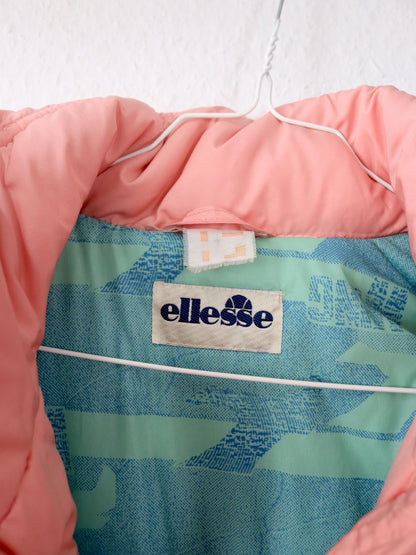 Vintage 80er 90er ELLESSE Winterjacke Skijacke gefüttert Kapuze rosa blau türkis M