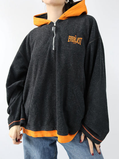 Vintage 90s 00s EVERLAST Hoodie Pullover grey orange Fleece XL
