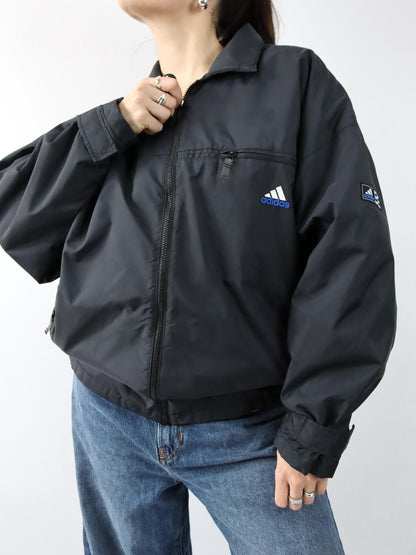 Vintage 80s 90s ADIDAS jacket lightly lined collar black blue D6 M