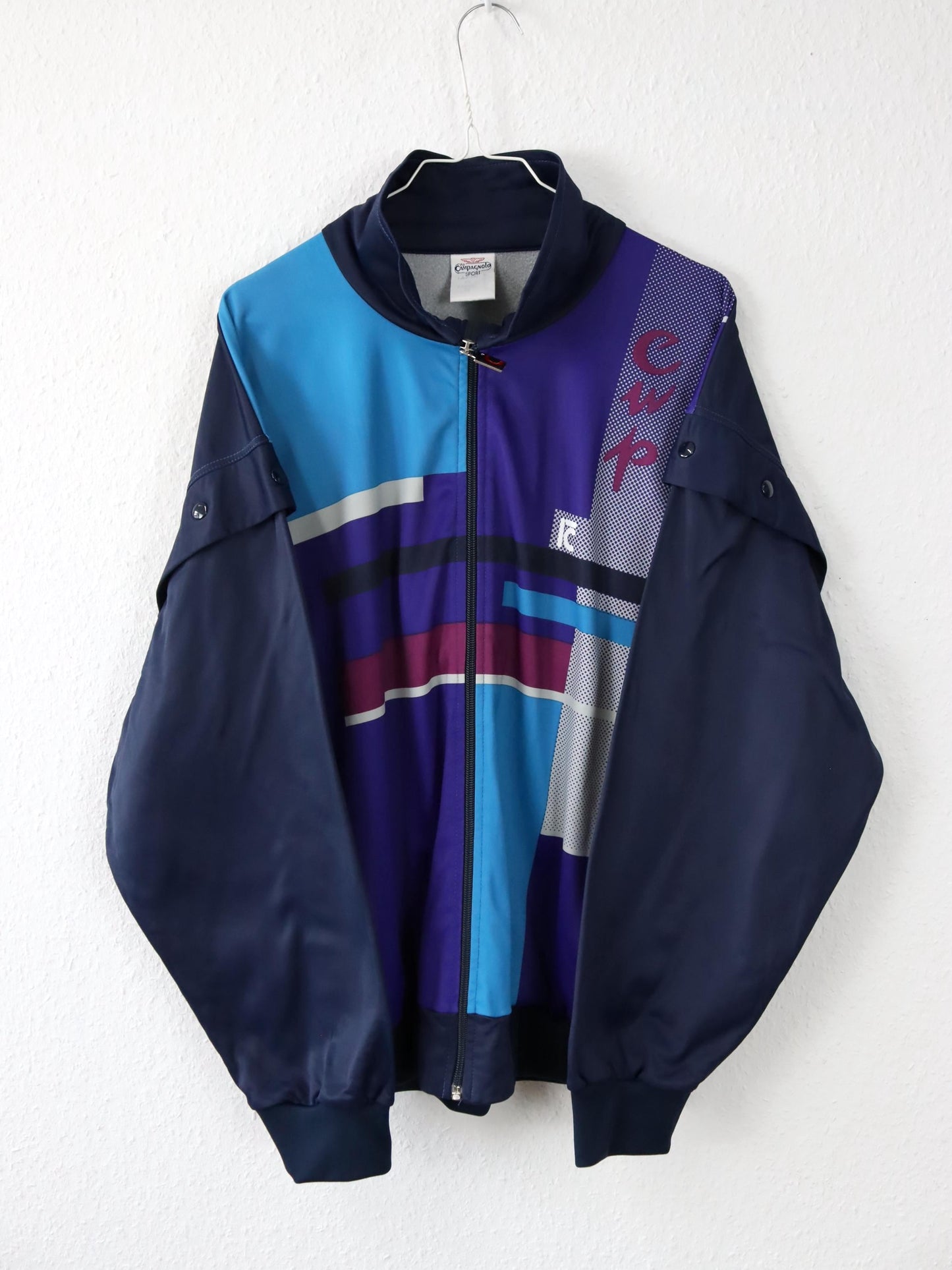 Vintage 80s 90s CAMPAGNOLO Track Jacket Vest Stand-up Collar Crazy Pattern 50 L