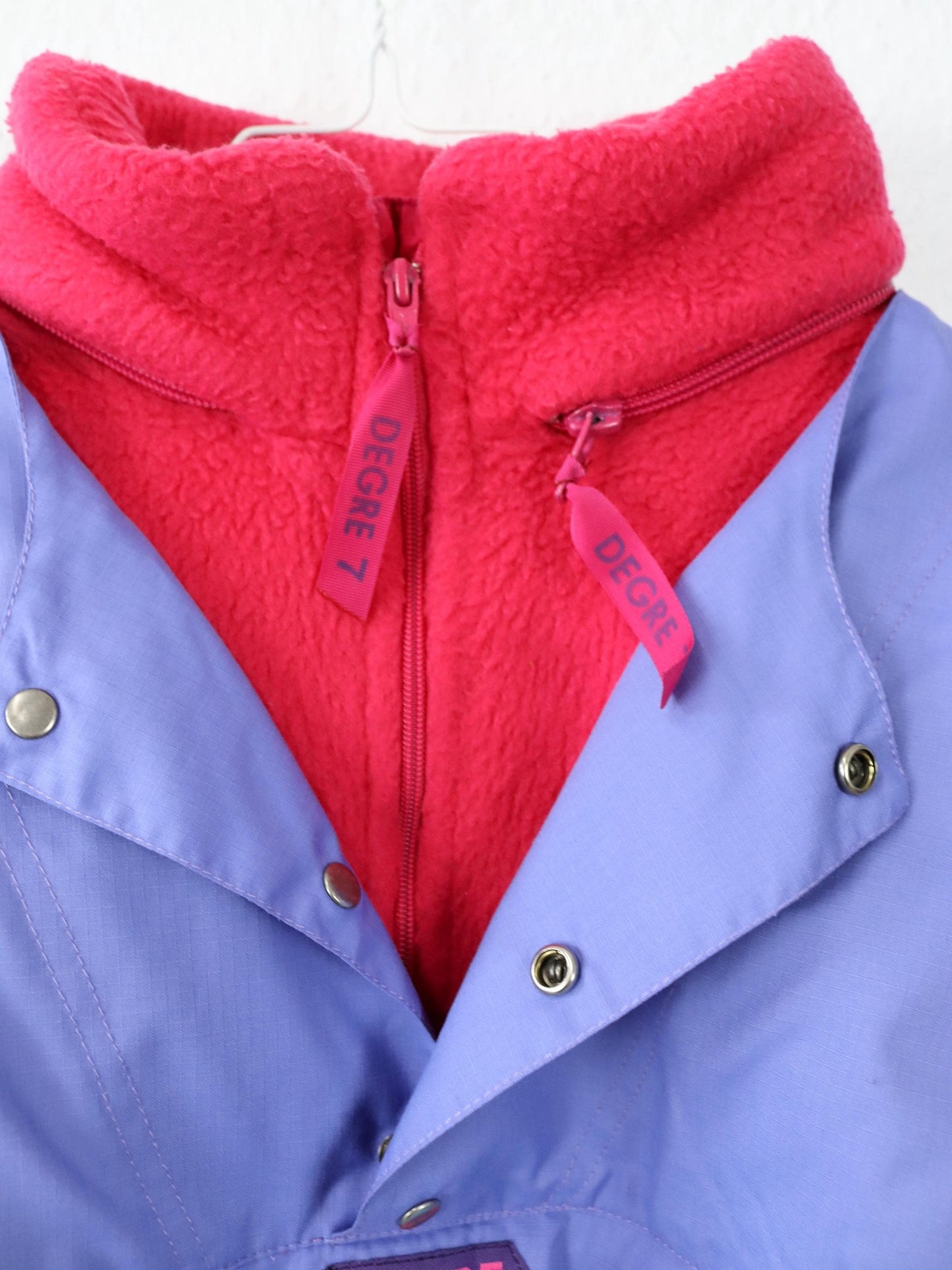 Vintage 80s 90s DEGRE 7 Fleece Pullover Polarplus Stand-up Collar Purple Pink Turquoise L