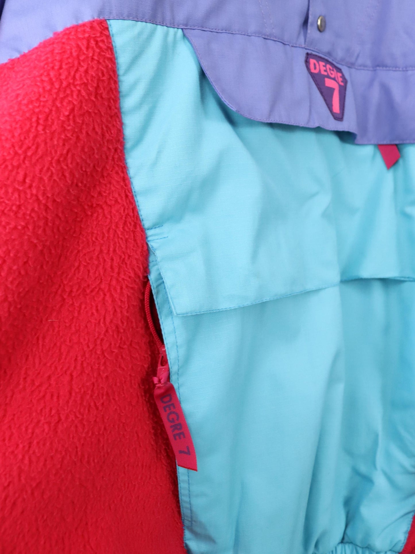 Vintage 80s 90s DEGRE 7 Fleece Pullover Polarplus Stand-up Collar Purple Pink Turquoise L