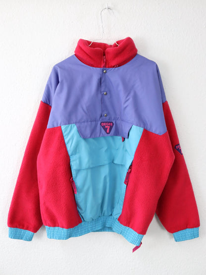 Vintage 80s 90s DEGRE 7 Fleece Pullover Polarplus Stand-up Collar Purple Pink Turquoise L