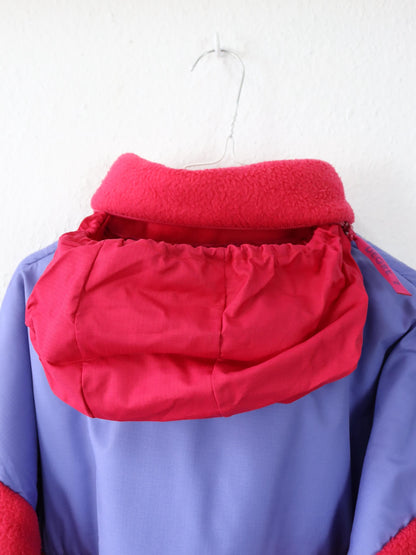Vintage 80s 90s DEGRE 7 Fleece Pullover Polarplus Stand-up Collar Purple Pink Turquoise L