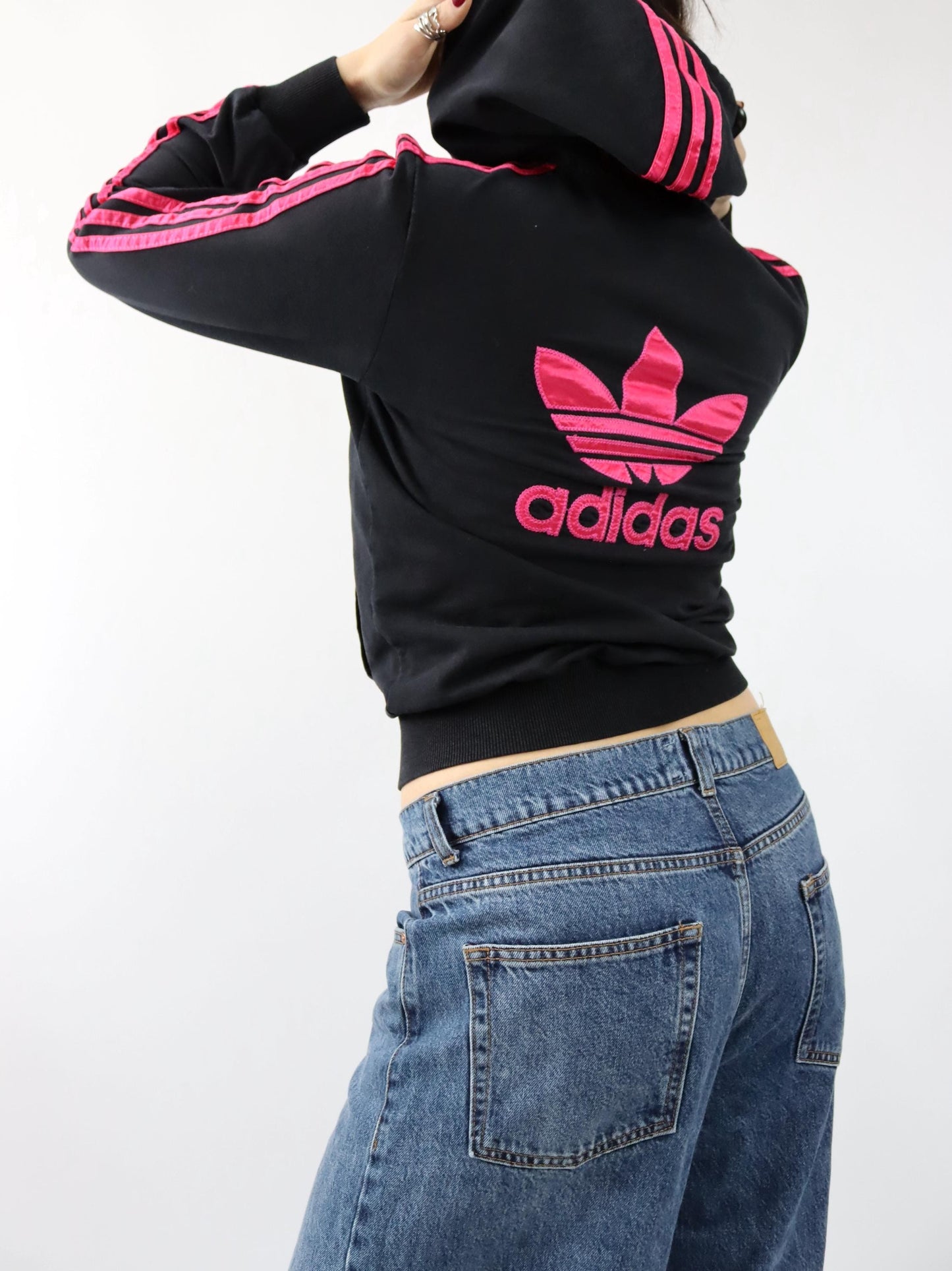 Vintage 00s Y2k ADIDAS Track Jacket Hoodie black pink M