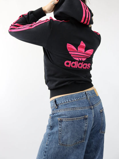 Vintage 00s Y2k ADIDAS Track Jacket Hoodie black pink M
