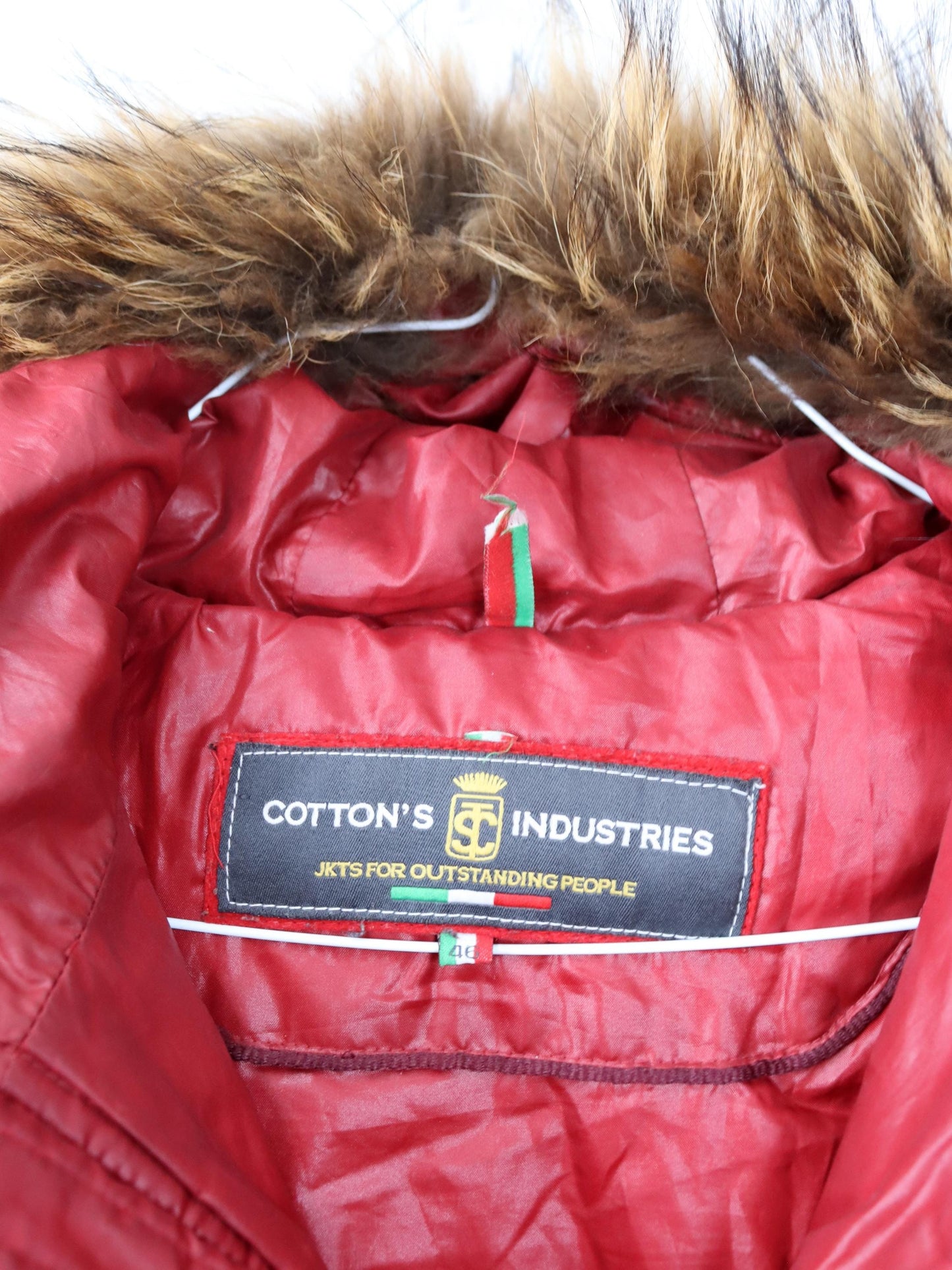 Vintage 00s Y2K COTTONS INDUSTRIES Lined Down Jacket Red Fur Collar Italy Japan Style 40/42