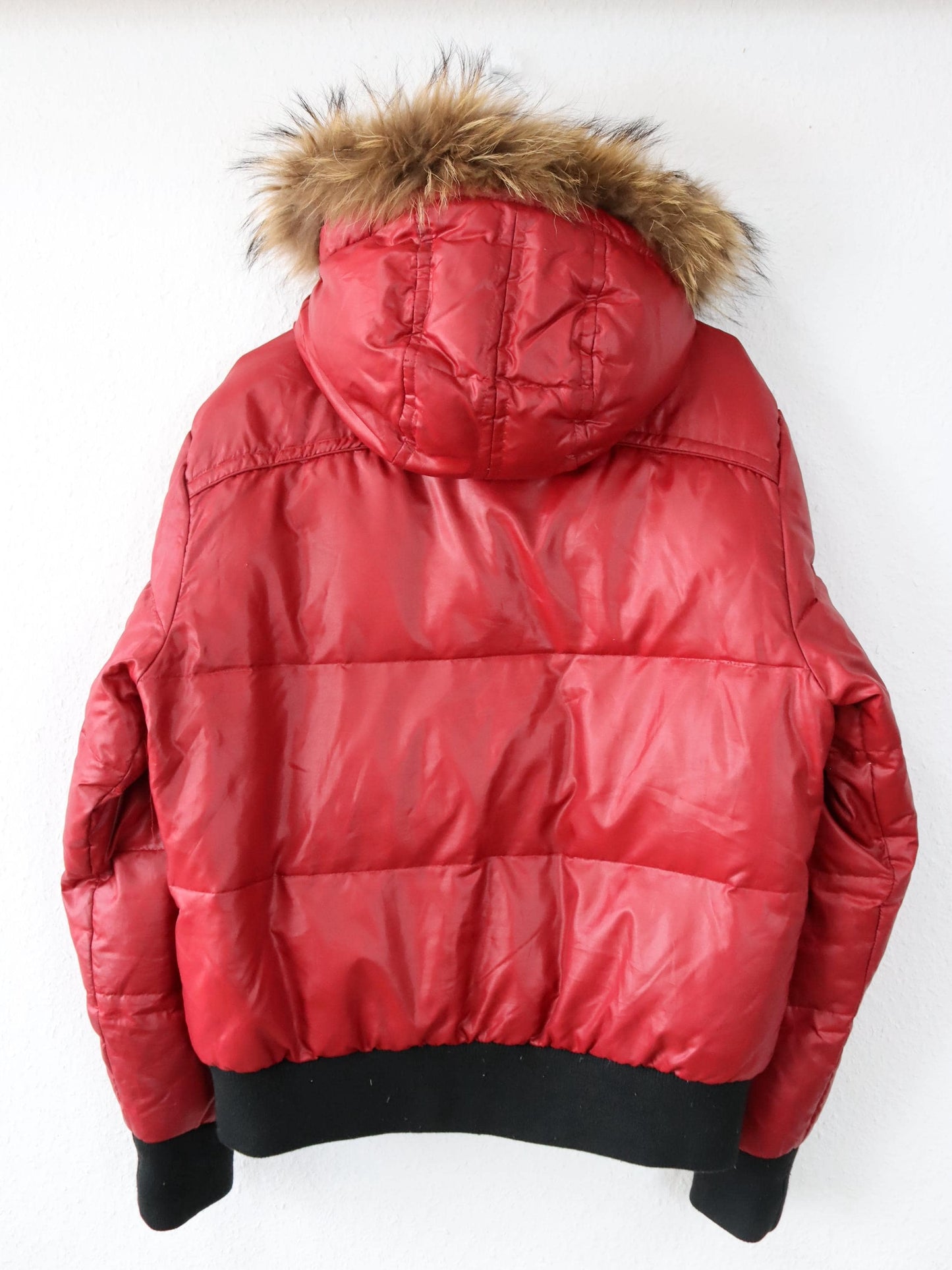 Vintage 00s Y2K COTTONS INDUSTRIES Lined Down Jacket Red Fur Collar Italy Japan Style 40/42