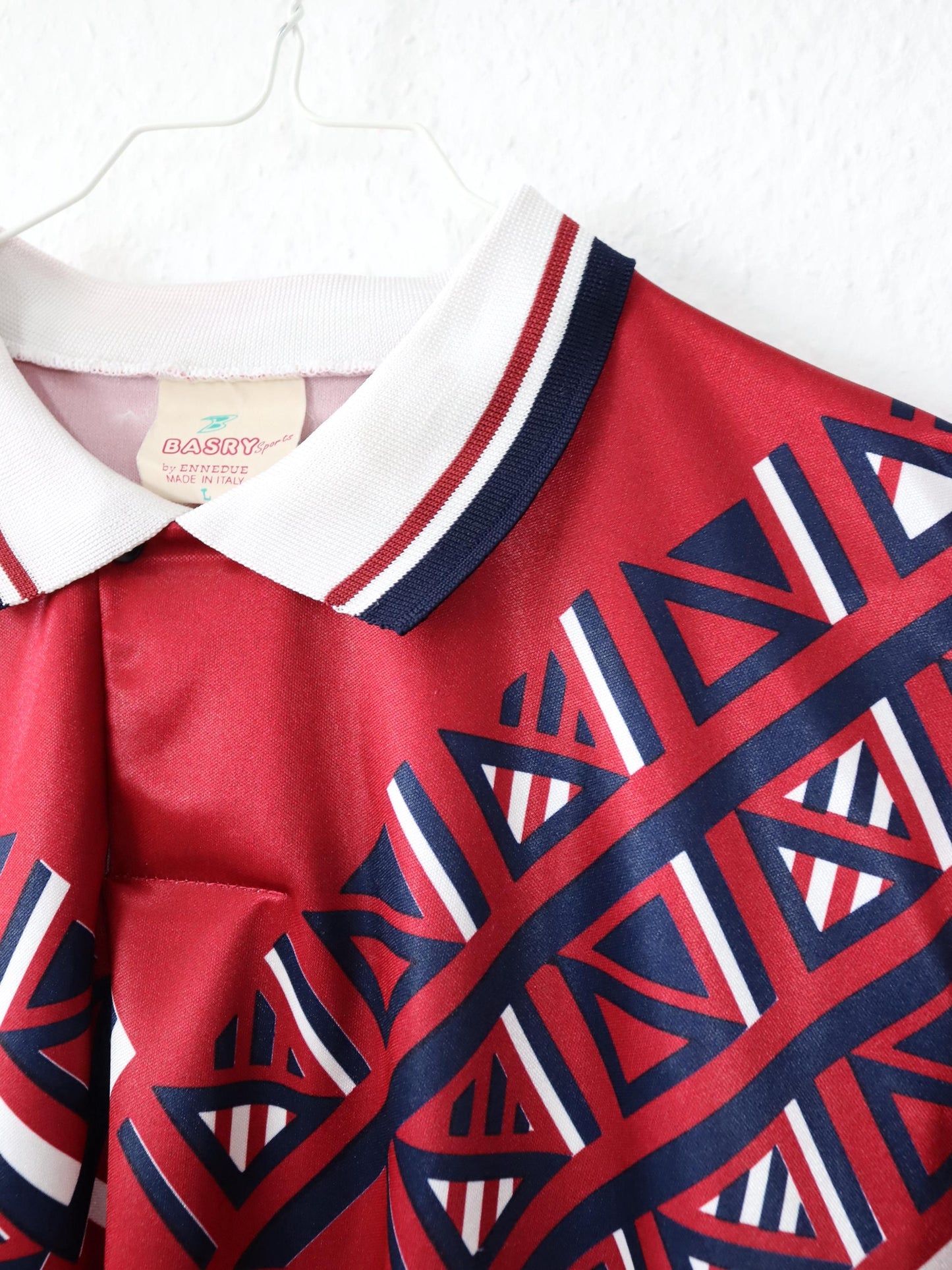 Vintage 80s 90s BASRY Jersey long sleeve crazy pattern red white L