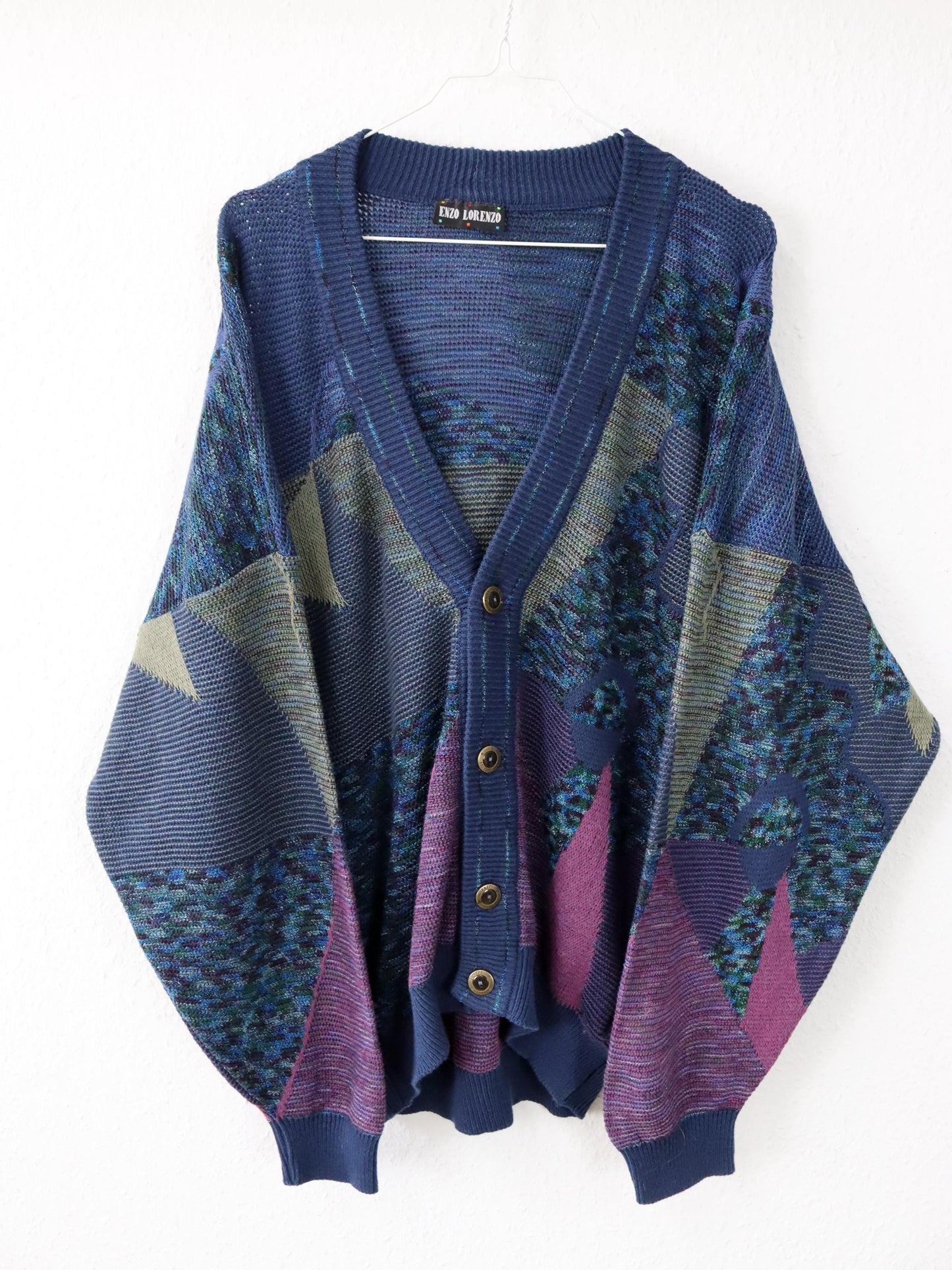 Vintage 80s 90s ENZO LORENZO Cardigan crazy pattern 50 M/L