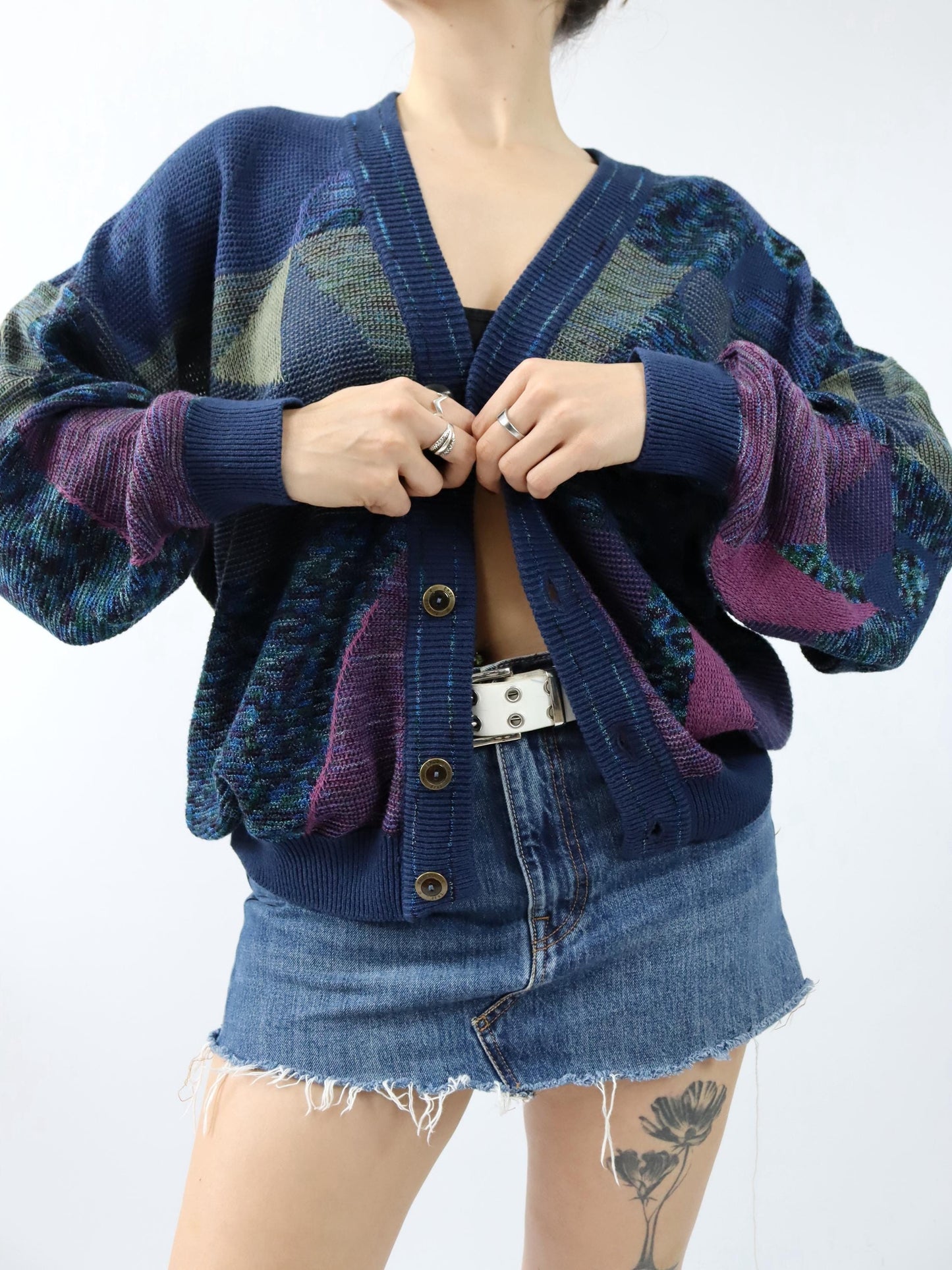 Vintage 80s 90s ENZO LORENZO Cardigan crazy pattern 50 M/L