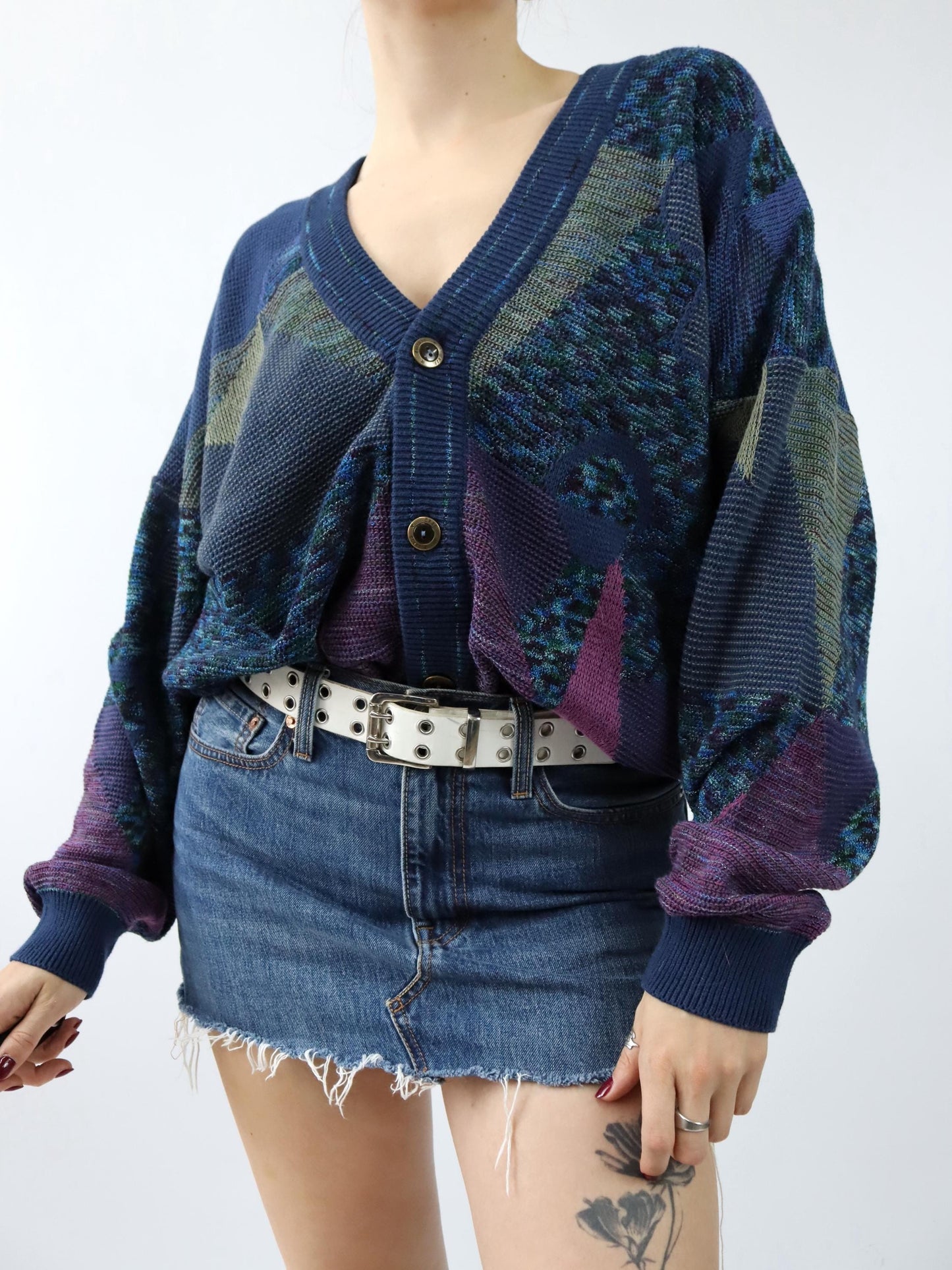 Vintage 80s 90s ENZO LORENZO Cardigan crazy pattern 50 M/L