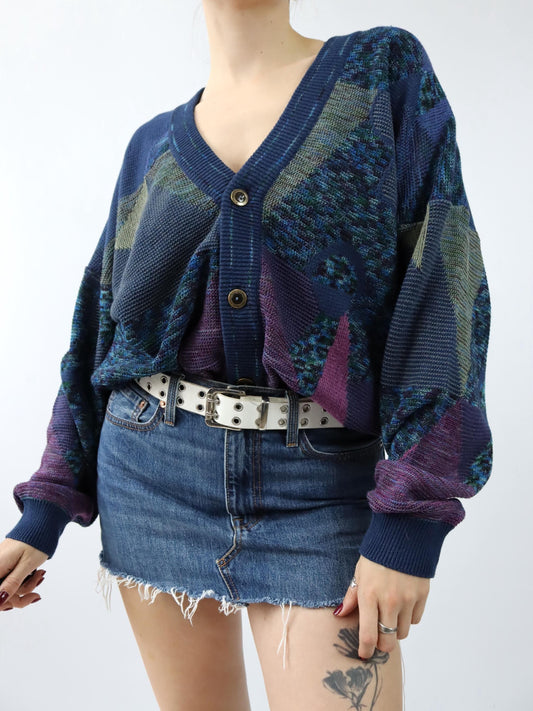 Vintage 80er 90er ENZO LORENZO Cardigan Strickjacke crazy pattern 50 M/L