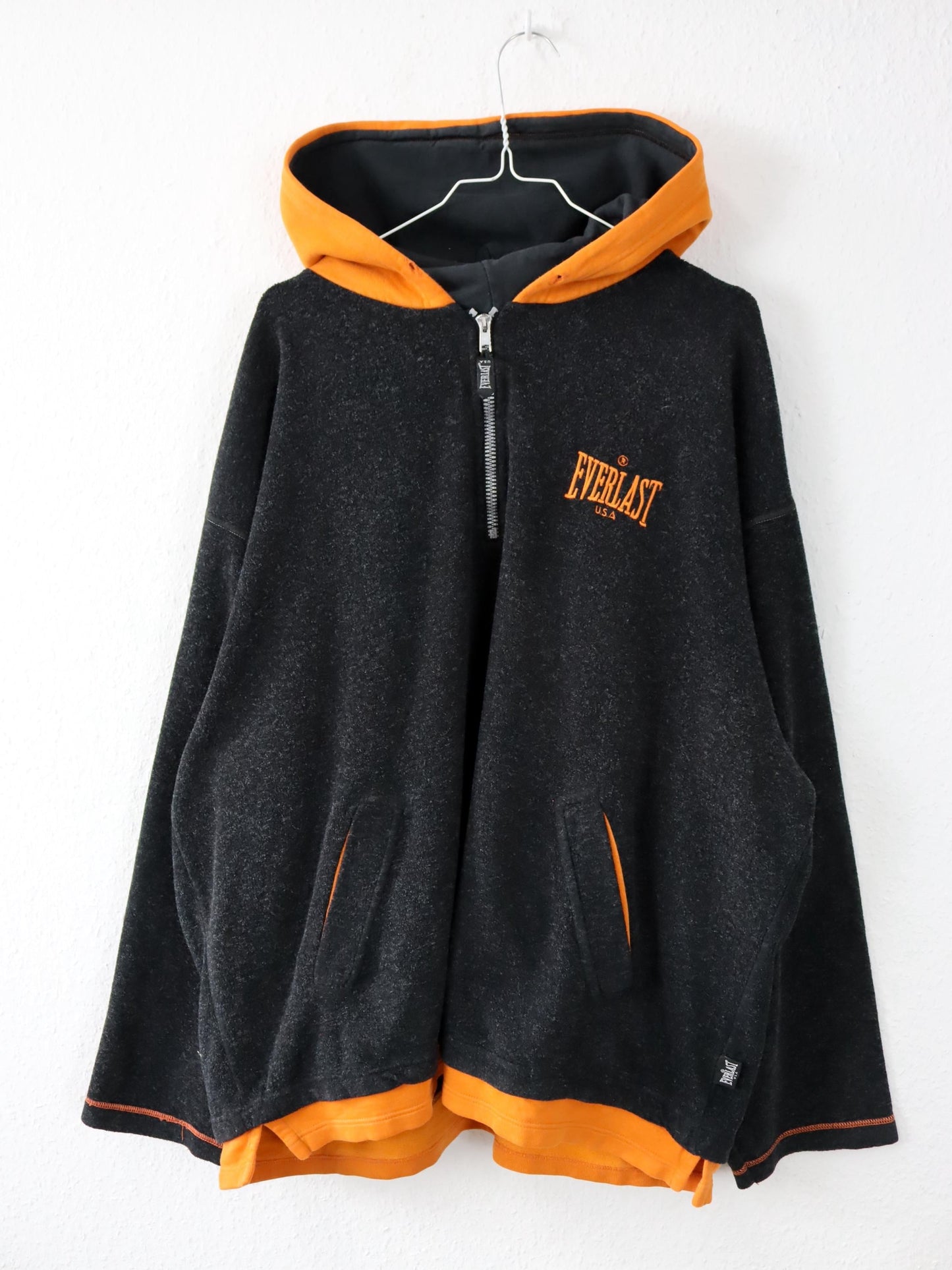 Vintage 90s 00s EVERLAST Hoodie Pullover grey orange Fleece XL