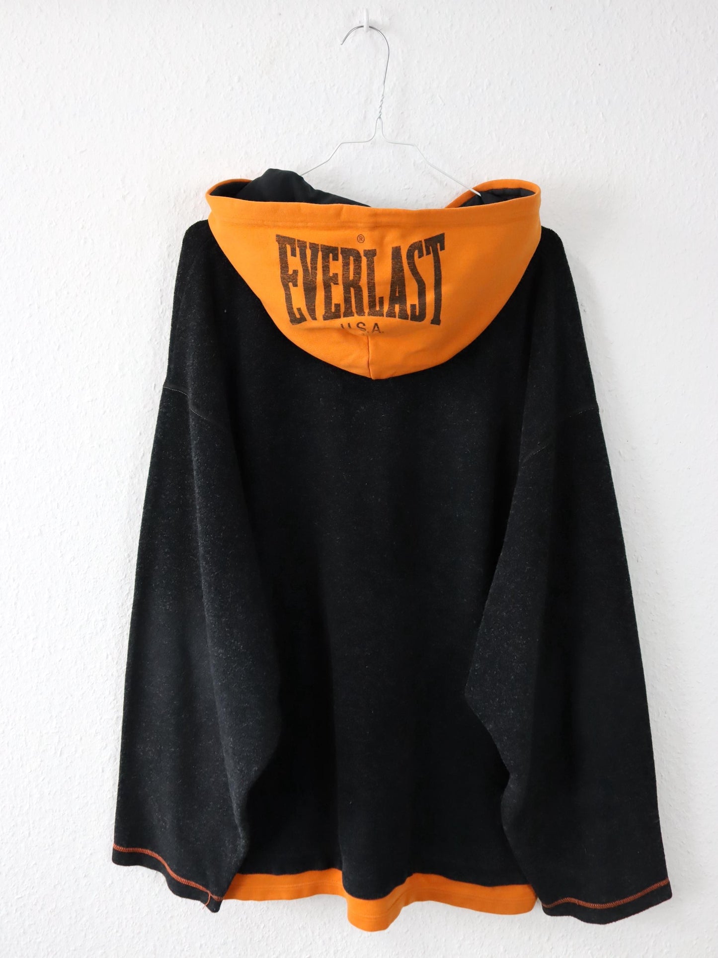 Vintage 90s 00s EVERLAST Hoodie Pullover grey orange Fleece XL