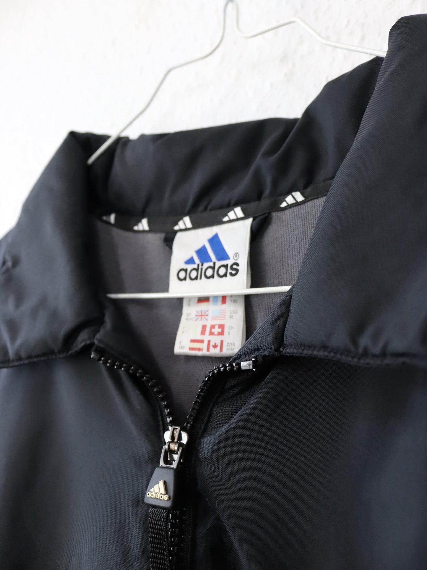 Vintage 80s 90s ADIDAS jacket lightly lined collar black blue D6 M