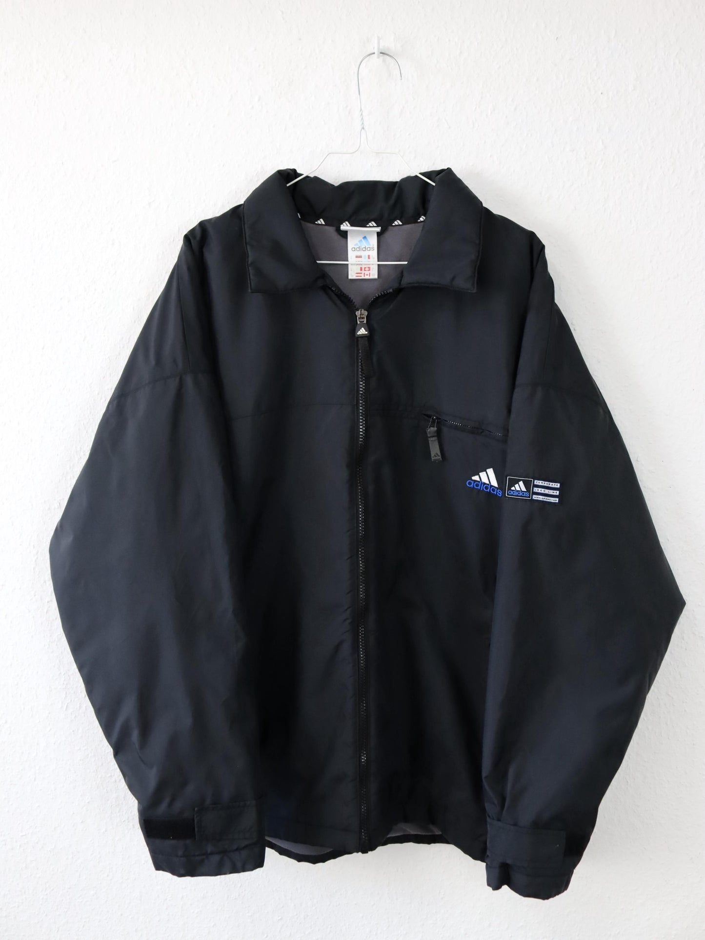 Vintage 80s 90s ADIDAS jacket lightly lined collar black blue D6 M