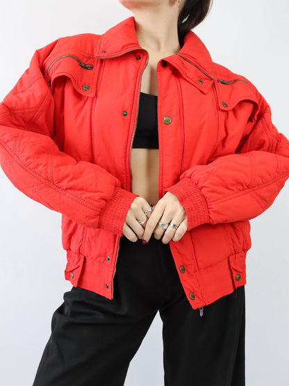 Vintage 80s 90s ELLESSE Winter Jacket Shoulder Pads Lined Red 48 M