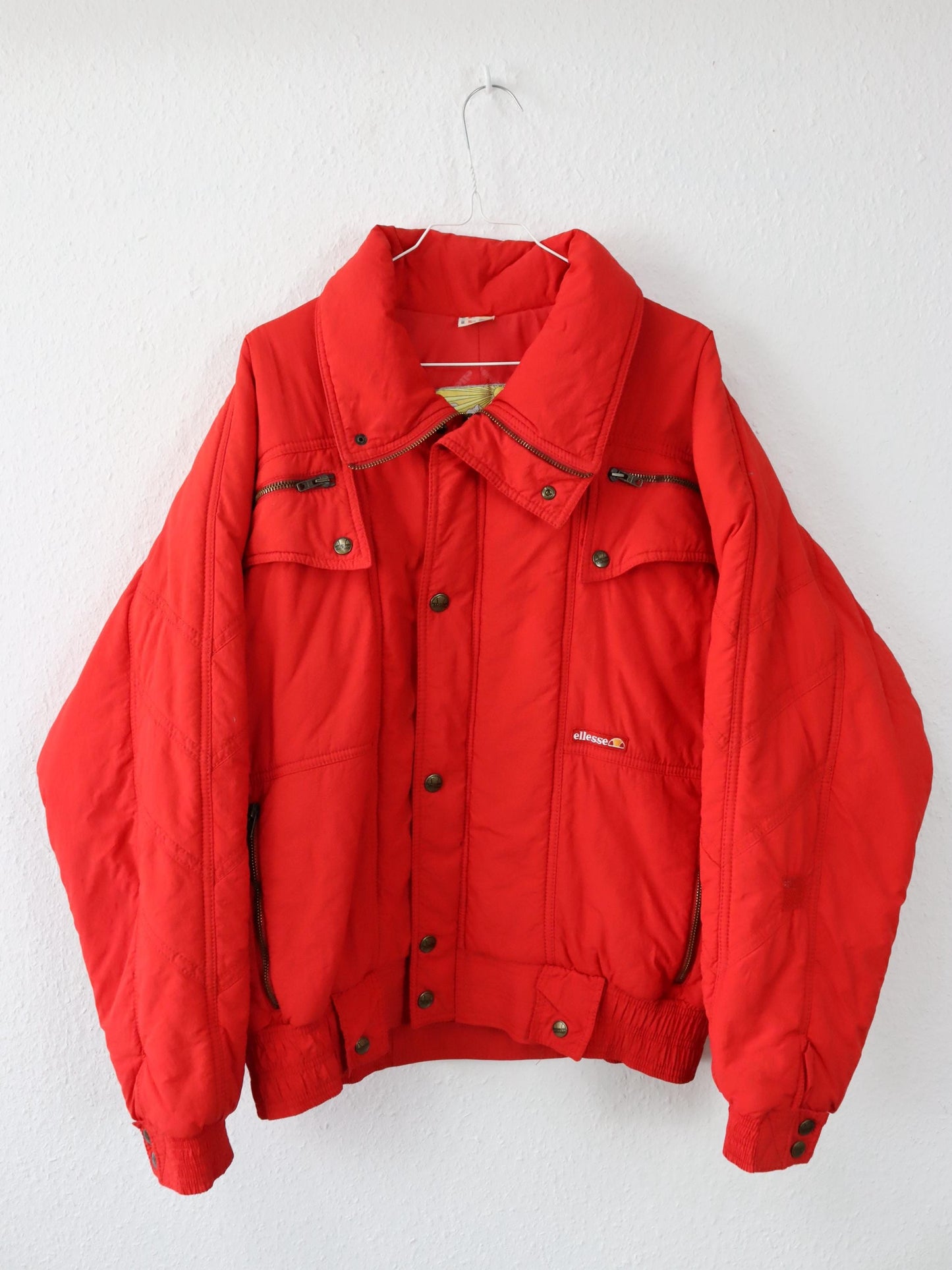 Vintage 80s 90s ELLESSE Winter Jacket Shoulder Pads Lined Red 48 M